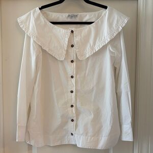 Ganni White oversized Ruffled Collar Women's Top